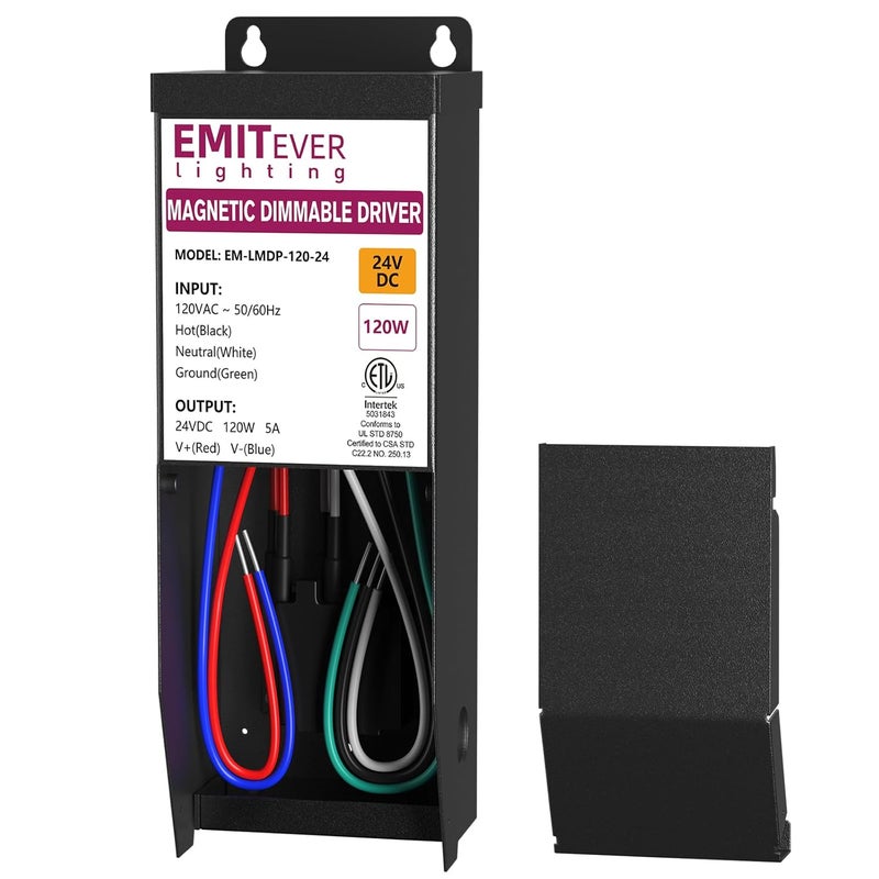 EMITEVER 120W Magnetic Dimmable LED Drvier, 24V Transformer Magnetic Power Supply 120VAC to 24VDC, Compatible with Lutron and Leviton Dimmer, for LED Strip Light,Kitchen,Cabinet,ETL Listed - Image 1
